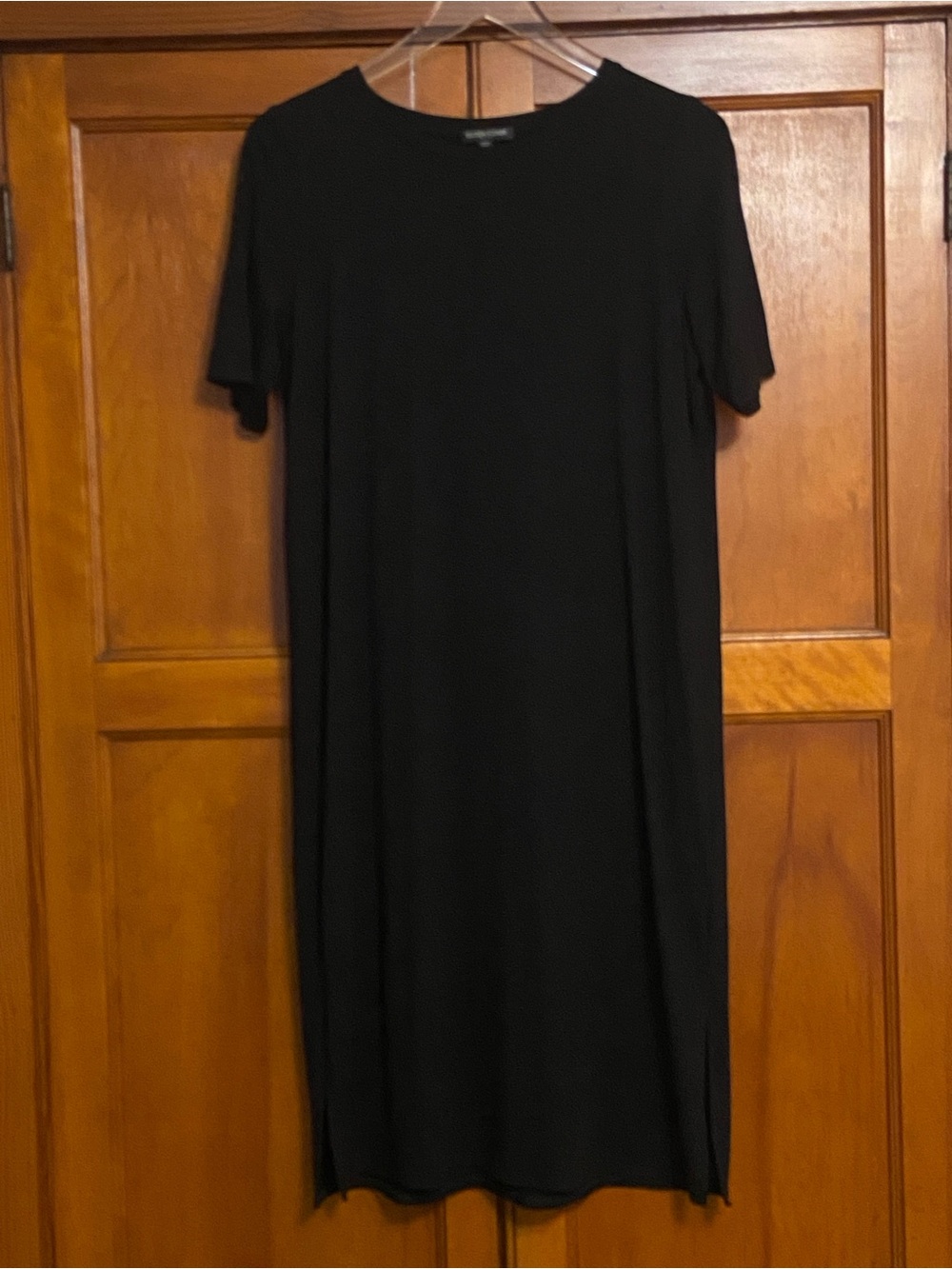 Eileen Fisher Petite Black Short Sleeve Knit Shift Dress PL